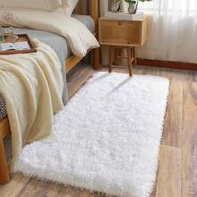 Soft Fluffy Shag Throw Area Rug, 2x4 Black, Non-Slip Bedroom, Hallways, Bedside, Dorm, Living Room - Long Shaggy Rug - Putih - View 10