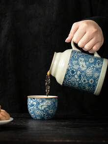 1 Set Ash Gray Cracked Ceramic Teapot With 1 Cup And 1 Lid, Retro Small Insulated Teapot, Ceramic Infuser Teapot, Office Water Cup, Suitable For Gifts Or Home Use - Multicolor - View 8