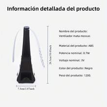 Palo de mosquitero eléctrico  con viento de 3 modos, giro de 360°, alimentado por batería para uso interior/exterior - Portátil, sin batería incluida, perfecto para camping y fiestas, control de plagas en interiores, diseño moderno, construcción duradera - Oscuro - Ver 3