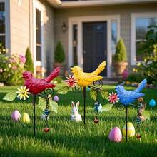 Metal Bird Wind Chime Decorative Garden Wooden Stake -14.2 Inch Outdoor Metal Flower And Metal Courtyard Art Outdoor And Garden, Terrace Rust Proof Shaking Bird Lawn Decoration - A Gift For Gardeners - Multicolor - View 2