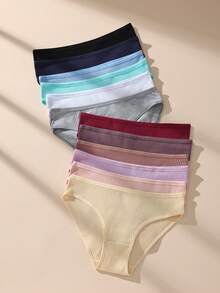 12 Packs Of Solid Color Simple Ribbed Underwear Women, Soft, Stretchy And Breathable  Knitted Panties, Available In A Variety Of Colors And Sizes From S To XXL Underwear For Women, Suitable For Comfortable And Casual Wear Cotton Panties - Nhiều màu - Xem 6