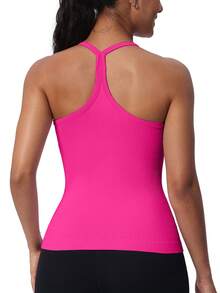 Workout Tank Tops For Women Built In Shelf Bras Padded -Racerback Athletic Tank Tops Ribbed Yoga Shirts - 野莓色 - 查看 6