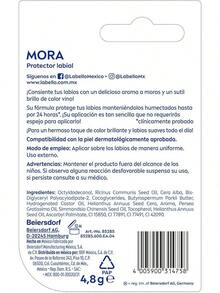LABELLO Bálsamo labial con color Mora (4.8g) protector labial con Vitamina E libre de aceites minerales 24 horas de humectación - Zarzamora - Ver 9
