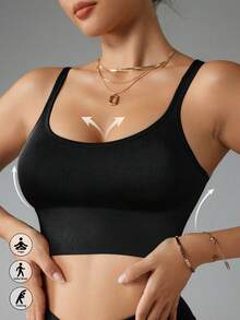 1pc Women's Racerback Bra, Wireless Removable Padded Bra - Black - View 1