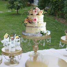 3Pcs Antique Cake Stand Set - Round Metal Cupcake Stands With Pendants And Beads - Elegant Dessert Display, For For Wedding, Birthday Party Decor,Dessert Table Display Set/Food Display Stands/Christmas Decorations For Home/Christmas Decor/Funny Gifts - 香檳色 - 查看 4