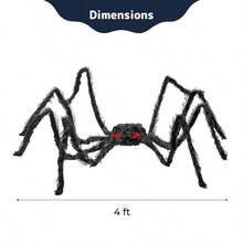 PREXTEX Halloween Spider With Light Up Eyes LED Lights Decorations 4 Ft Hairy Spider Prop With Giant LED Red Eyes Halloween Decor For Indoor Outdoor Golf Cart Wall Door Hanger