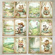 36 张 A5 绿色乡村可爱动物下午茶背景剪贴簿纸，适用于子弹日记、剪贴簿、卡片和工艺品 - 薄荷綠 - 查看 2