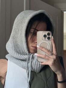 OBOVAY 1件/2件装 女士灰色抽绳仿领羊毛拉法帽 户外滑雪保暖针织面颈防护面罩帽 适合冬季防寒，颜色和款式随机，圣诞礼物 - 淺灰色 - 查看 5