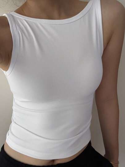 XLLAIS Sexy Backless Summer White Tops Elastic Casual Sport Back To School Spaghetti Strap Women's Camisole