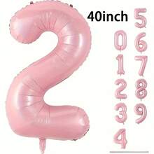 1 个 32/40 英寸粉色纯色铝箔数字气球，0-9 大尺寸涤纶数字气球，装饰气球，可重复使用，适用于生日装饰、派对装饰、周年纪念、房间装饰、结婚纪念日、派对用品 - 粉色 - 查看 20
