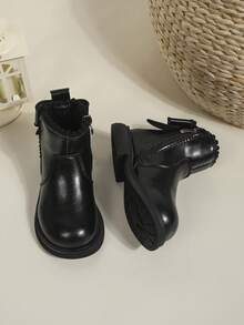 1 Pair Classic Simple Solid Color Bow Tie Cute Ankle Boots, Suitable For Boys And Girls, Autumn/Winter