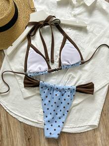 Women's Swimwear, Casual Polkat Dot Blue Bikini, Beach Outfits For Woman, Vintage Y2K Cup World Vacation Back To School Bathing Suit Summer - Multicolor - View 4