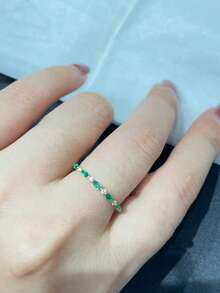 1 pieza Anillo con forma de ojo de caballo de plata de ley 925 con circonita verde, joya vintage elegante, regalo versátil para mujeres, adecuado para uso diario, fiestas y festivales