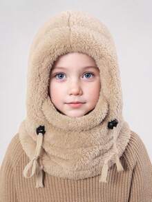 1 件儿童保暖毛绒帽子带围巾，一体式防寒帽，秋冬 - 彩色 - 查看 3