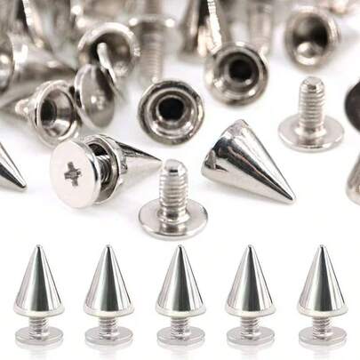 50pcs Cool Punk Rivets For DIY Leather Craft - 7mm X 10mm BulletTapered Nails And Etal Studs