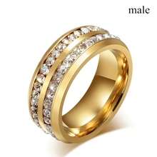 1pc Luxury Artificial Zirconia Rhinestones Couple Rings For Lover's Valentine's Day Gift Fashion Gold Color Engagement Wedding Band - 女戒 - 查看 4