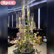 Vincidern 4Pcs 8 Arm Acrylic Candelabra Candle Holder For Wedding Table Centerpieces ,38.5 Inches Tall Floor Arcylic Candlesticks Holder With Shade For Birthday,Living Dining Room Fireplace Decoration (Fit LED Candle) - Trong sáng - Xem 1