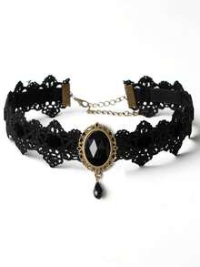 1 件哥特式蕾丝颈链，复古风格项圈链配饰，深色美学颈部装饰，适合节日派对、万圣节