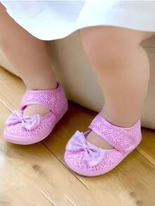 1 Par de Sapatos de Princesa para Bebê Menina, Sapatilhas de Primeira Caminhada com Laço Antiderrapante e Sola Macia para Casamento, Princesa, 0-12 Meses