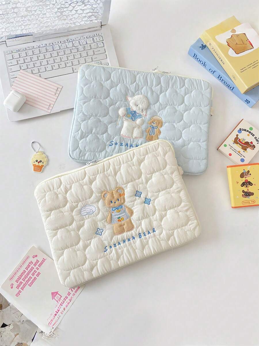 绗缝云熊刺绣笔记本电脑保护套，适用于 11 英寸和 13 英寸设备。笔记本电脑包、笔记本电脑保护套、笔记本电脑保护套、笔记本电脑保护套，防水便携旅行，男士笔记本电脑包