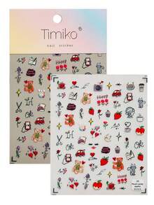 A High-End Romantic Nail Sticker With Relief Laser Technology, Graffiti Hand Drawn Style, Featuring Romantic Roses, Cute Bears, Heart Data And Other Hand Drawn Patterns, Suitable For Personal DIY And Nail Phone Decoration