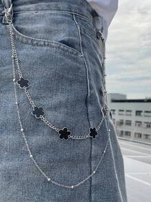 1pc New 2026 Silver Metal Double-Layer Clover Chain Pants Chain, Fashion Accessory Suitable For Men And Women, Daily Wear And Gatherings
