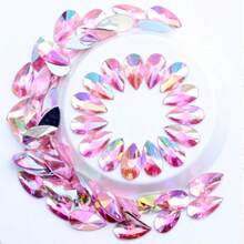 50颗8*13mm亚克力非烫钻，平底水滴尖面AB彩DIY首饰