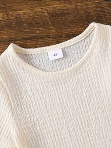 3pcs/Set Young Girls Solid Color Long Sleeve Comfortable T-Shirt, Floral Trim Cardigan Vest And Pants Outfit, Autumn/Winter