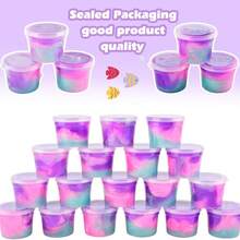 8-28 件装预制粉色和紫色银河史莱姆派对套装，不粘且有弹性的史莱姆散装，复活节篮子填充物，情人节儿童生日礼物 - 彩色 - 查看 4