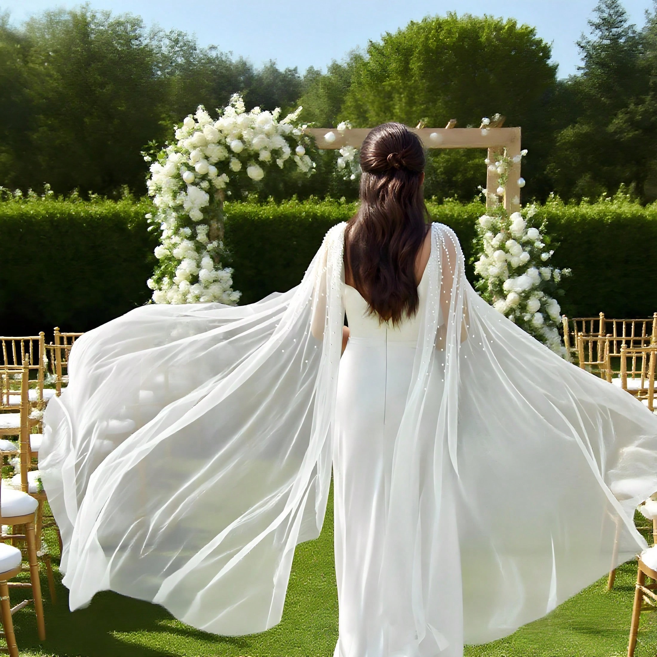 Par de chales de gasa y perlas sintéticas elegantes para mujeres, ligeros y fluidos, perfectos para bodas y eventos formales