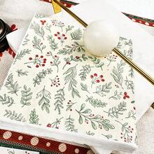 100/60/20pcs 13 * 13 Inch Disposable Printed Napkins With Green Plants And Red Fruit Patterns, Used For Birthday Parties, Family Gatherings, Wedding Banquets, Hotel And Restaurant Decoration Paper - Green - View 7