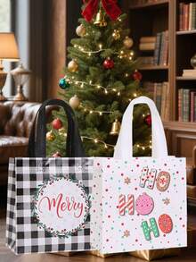 25pcs Christmas Gift Bags, Alternative Christmas Element With Handle Non-Woven Fabric Gift Bags - Holiday Skull Design, Durable Polyester, Suitable For Birthday, Anniversary And Holiday Gift Exchange, Christmas Gift Bags - Multicolor - View 4