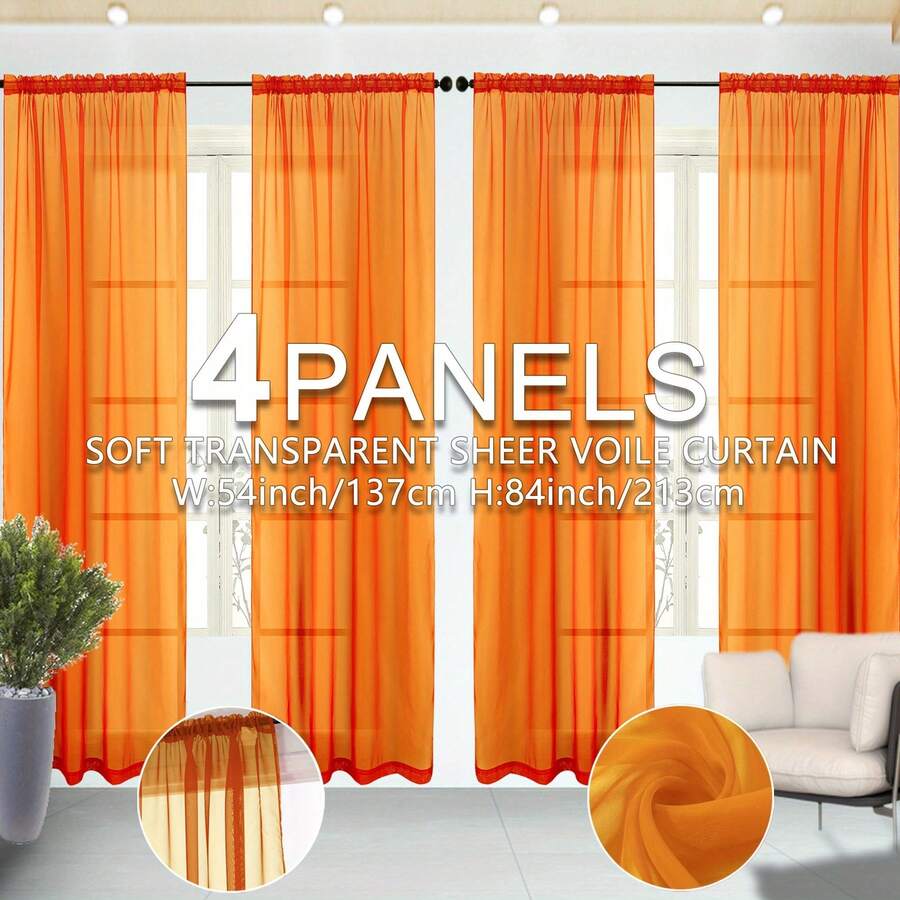 1pc/2pcs Elegant Lace Curtains With Delicate , Light-Filtering Polyester Drapes For Living Room, Bedroom, Office, And More - Rod Pocket Installation, Machine Washable, Bedroom Decor Elegant Window Dressing Rod Pocket Curtains, Curtains For Living Room - 橘色 - 查看 1