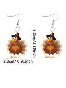 1 Pair Charming Turkey Pendant Earrings - Adorable Retro Acrylic Design, Nickel-Free Hooks, Ideal For Holiday Celebrations And Parties