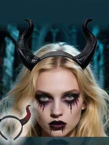 1 件万圣节服装黑魔鬼角角色扮演头饰，角色扮演派对发饰，黑暗风格山羊角头带，恶魔道具 - 彩色 - 查看 10