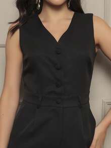 Women's Tailored Jumpsuit Simple Elegant Button Pocket - 黑色 - 查看 8