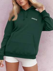 Sudadera de Mujer Con Capucha y Bolso Delantero, Comoda y Calientita con leyenda de Sisters frente y espaldas - Verde - Ver 3