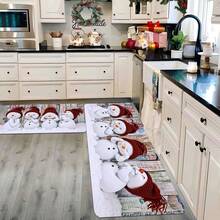 1/2 pièces Tapis de sol de Noël, tapis de sol de cuisine motif bonhomme de neige blanc de luxe avec chapeau rouge, convient pour la décoration de fête, la cuisine, la salle de bain, la chambre, la cuisine et la salle à manger, les décorations de Noël, l'aménagement festif du sol
