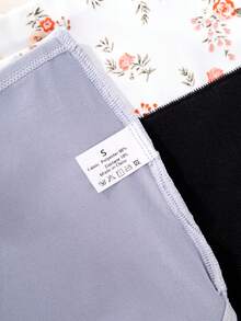 Set de 3 bragas de mujer de cintura alta, con estampado floral de colores contrastantes negro, blanco y gris, bragas cómodas y versátiles para uso diario