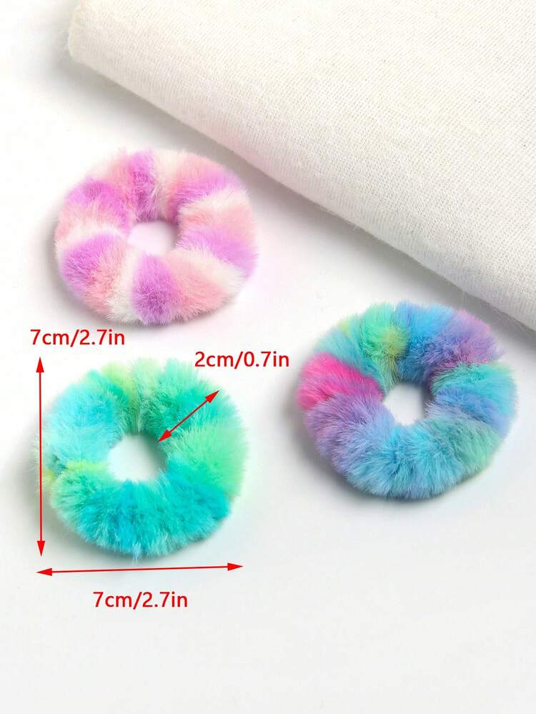 5pcs/Set Tie-Dye Fluffy Faux Rabbit Fur Hair Scrunchies, Hair Accessories Hair Ties Ponytail Holders Hair Elastics Hair Rope, Hair Bobbles Head Accessories Rubber Bands