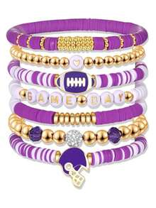 7Pcs/Set Game Day Stackable Sports Rugby Charm Bracelet Jewelry For Women Men - Perfect For Football Fans - Green - View 7