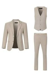 Tween Boys 3 PiecesHerringbone Suit Blazer Waistcoat Dress Pants For Wedding Birthday School Stage Formal Occasions Champagne Size 6-16Y - Champagne - View 4