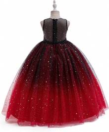 Adolescent Sparkly Flower Girl Dress Sequin Tulle Princess Gown For Wedding Pageant - Black & Red - View 2