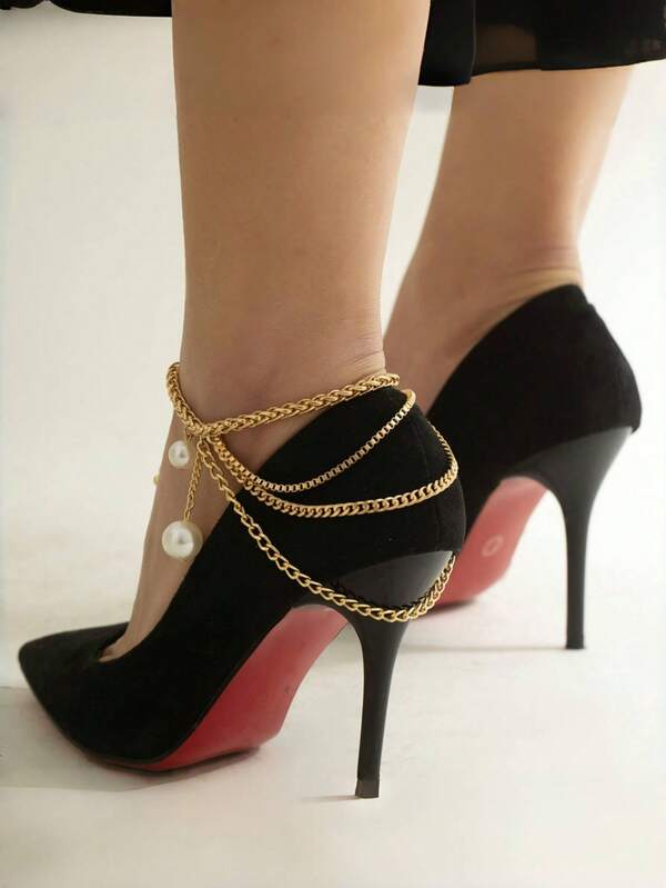 1 elegante Metallquasten-Fußkette, übertriebener Punk-Stil Hochhackenschmuck, geeignet für Braut-Hochzeitshochschuhe, Festivals und Veranstaltungen