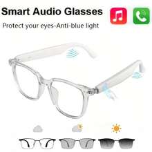 Smart Audio Glasses -  Magnetic Charging, Voice Assistant, 5.4 Wireless Audio Mic, Remote Control Photography, Open Headphone Design, Suitable For Women, Great For Gaming And Working, Gaming Accessories | Modern Eyewear | Wireless Audio Glasses - 白色框+變色鏡片 - 查看 12