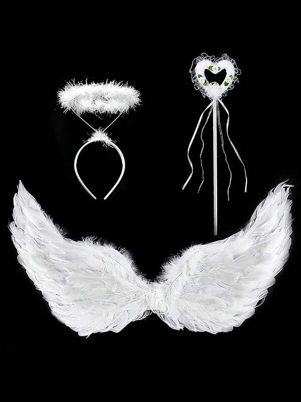 1/3 Piezas Accesorios de Disfraz de Alas de Ángel - Alas de Plumas con Diadema de Halo para Adultos, Alas de Hada Ligeras y Ajustables, Navidad, Carnaval