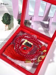 Elegant Floating Box Beaded Set: Flower Rhinestone Ring Counter + Prayer Bead Bracelet, Tasbih Counter Bracelet, Step Counter, Suitable For Holiday Gatherings As Gifts - Multicolor - View 5