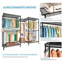 Muebles Para cuarto Metal Organizador Para Closet, Ajustable Rack Percheros Ropa - Negro - Ver 7