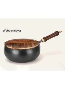 1 pieza Olla de hierro fundido sin revestimiento con tapa, olla de hierro de estilo chino de gran capacidad antiadherente, sartén multifuncional, apta para hervir sopa, saltear, calentamiento uniforme, aplicable a cualquier estufa, adecuada para hotel, restaurante, camping al aire libre, picnic, regalo