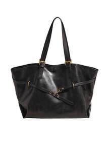 复古大容量多功能日常单肩包，简约纯色轻便手提包，美拉德时尚扇形包，小众设计休闲腋下包，适合通勤、旅行和各种场合。 - 黑色 - 查看 8